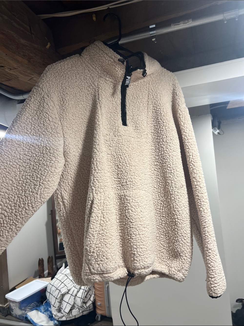PINK Victoria's Secret Men's Cream Sherpa Zip Pullover
